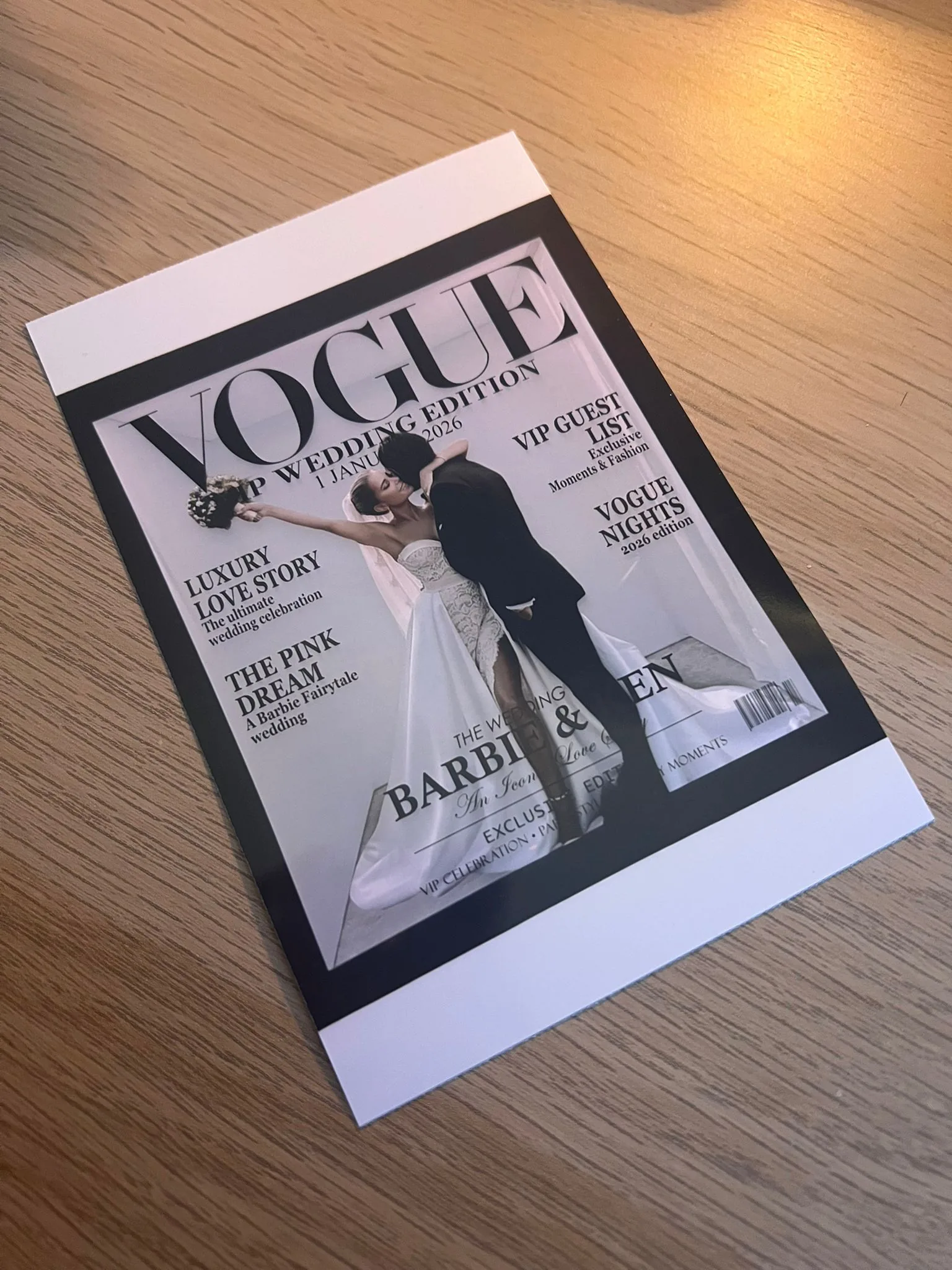 Geprint Vogue magazine met gepersonaliseerde cover van een wedding event